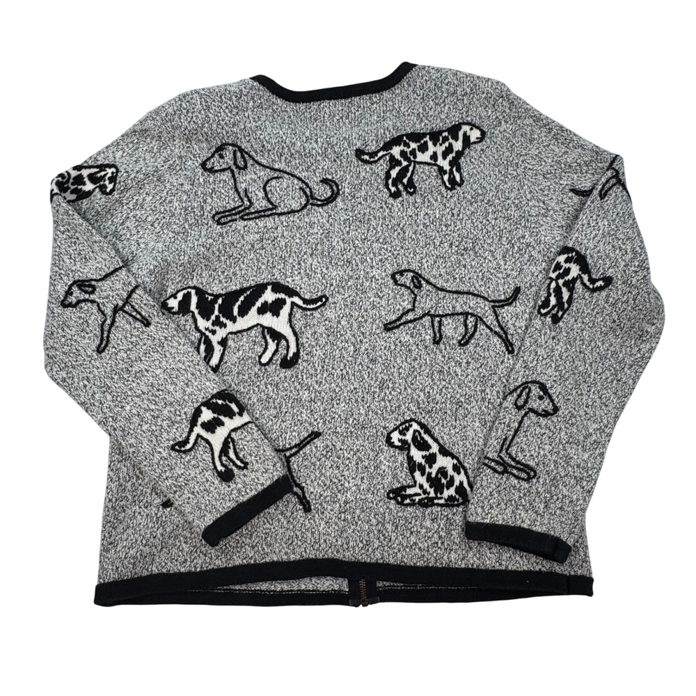 Christopher & Banks Dog Embroidered Zip Cardigan Grey Marled Knit Bone Pull L - Picture 2 of 10